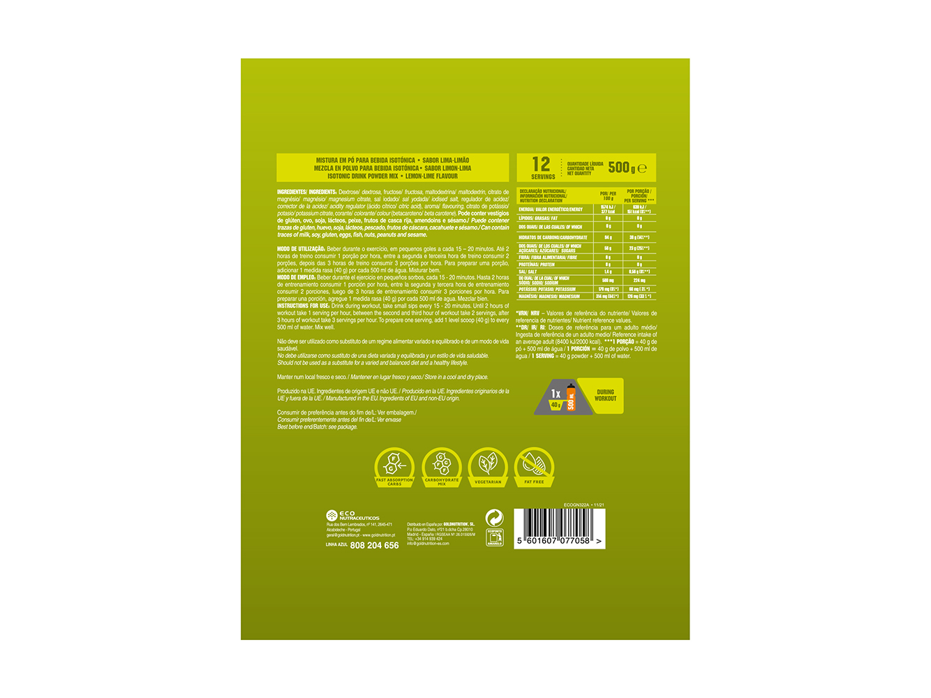 GOLD DRINK GOLDNUTRITION ISOTÓNICO LIMÃO 500 G