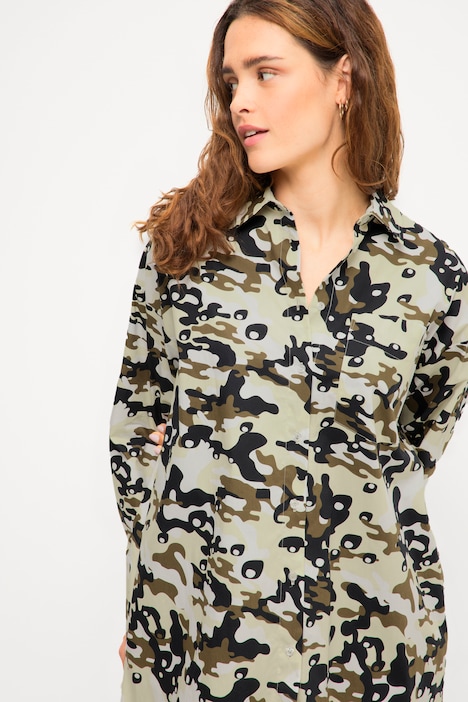 Hemdbluse, oversized, Camouflage, Hemdkragen, Langarm