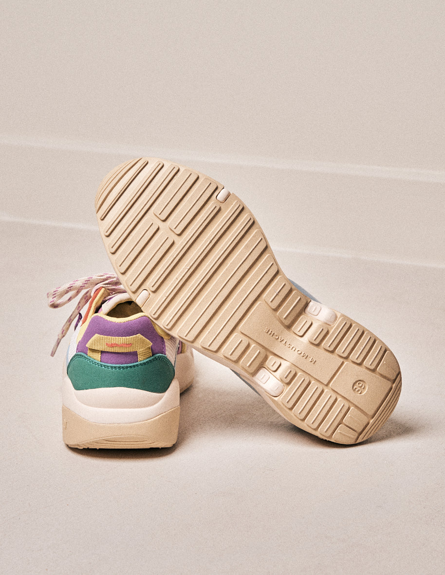 Baskets basses Lison - Suède vegan et mesh rose blanc citron
