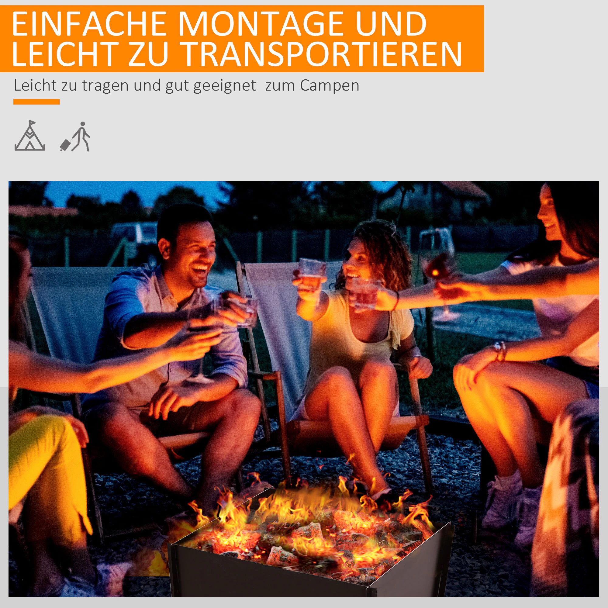 Outsunny Feuerschale mit Standfüßen schwarz 50L x 50B x 30H cm