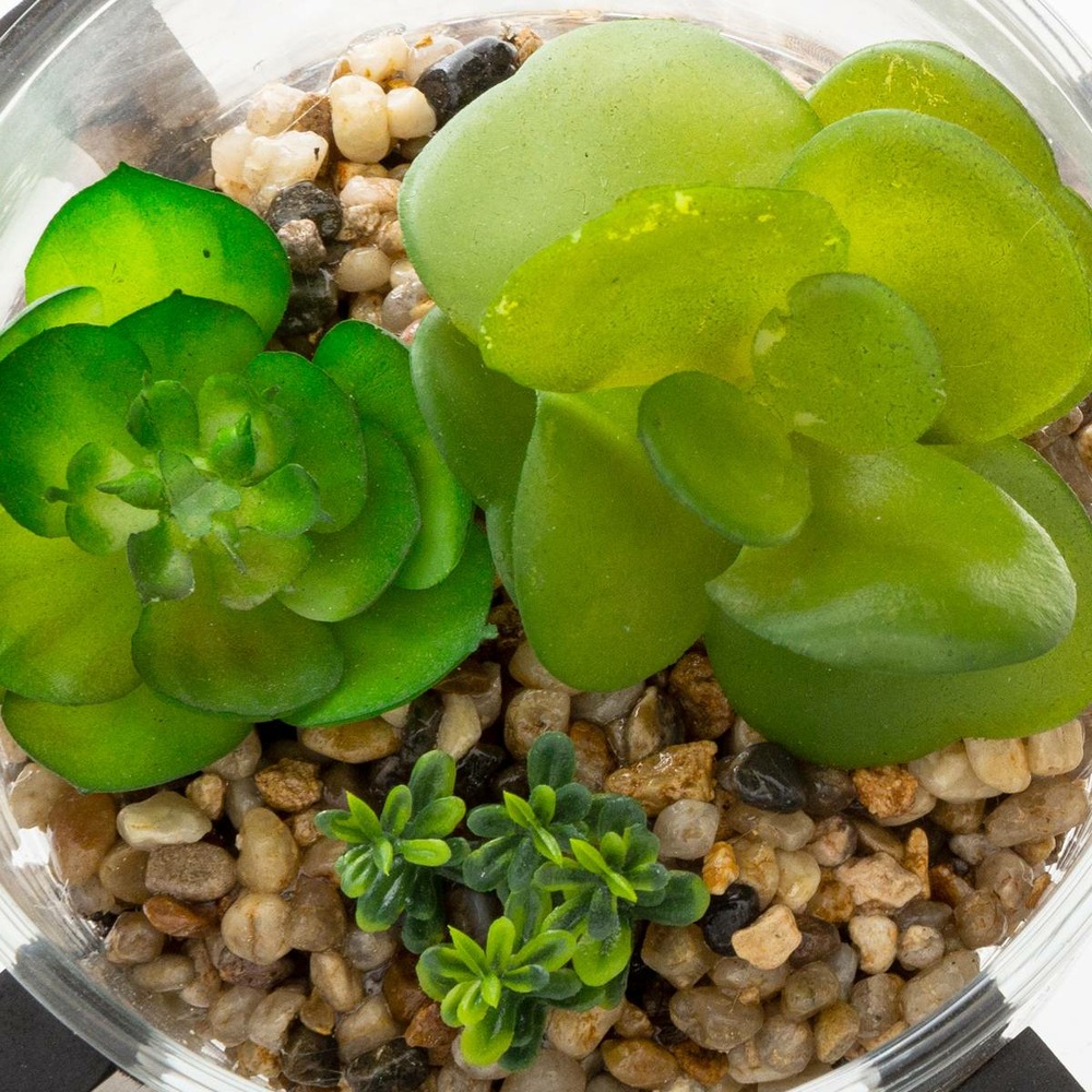 Plante artificielle pot en verre sur support en bois h 12 cm