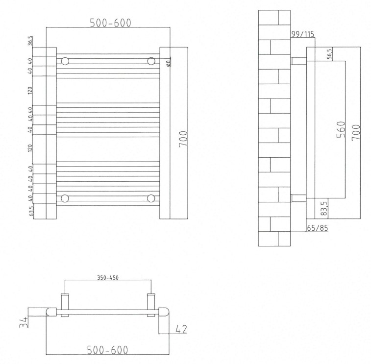 Eastbrook Biava elektrische handdoekradiator 60x70cm 300W chroom