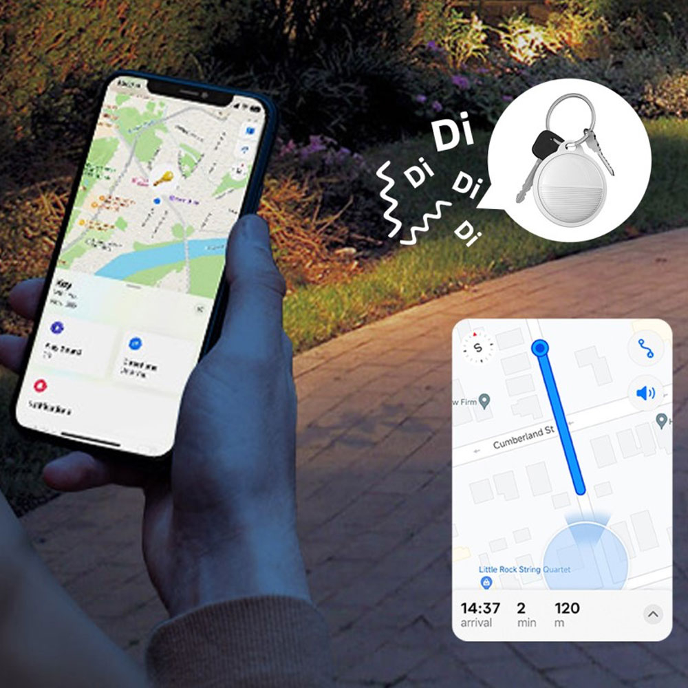 Bluetooth Keyfinder Smart Tracker Tag für iOS mit Apple Find My Network (inkl. Batterie CR2032) - Weiss