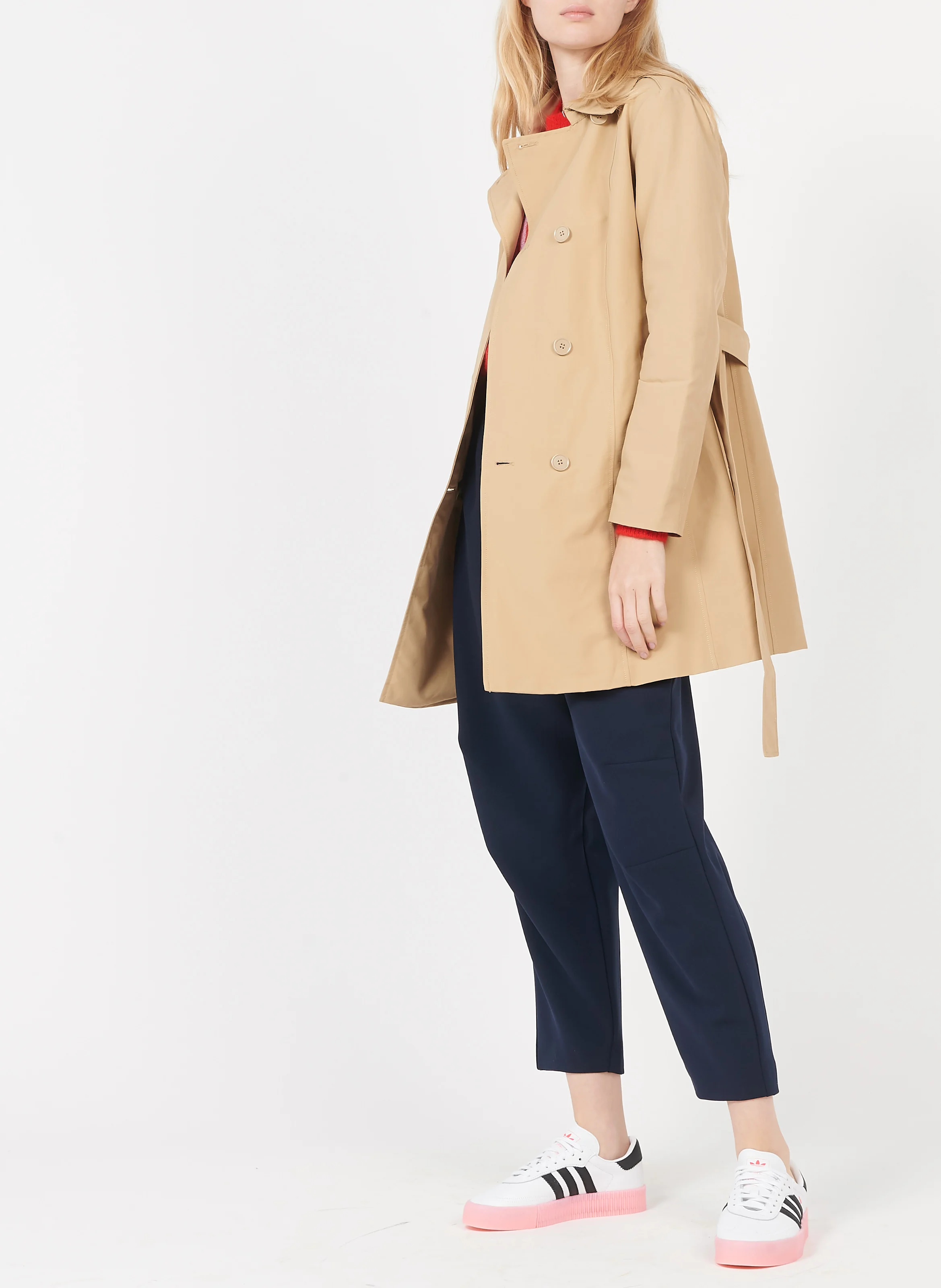 DAIANA - Trench col classique à ceinturer en coton mélangé | Marron