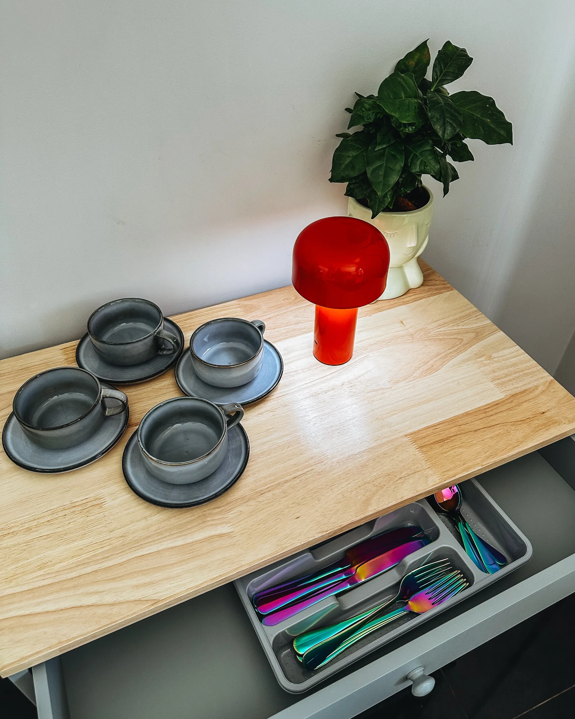 Set van 4 kopjes met schotels JUNIPER Steengoed Lichtblauw