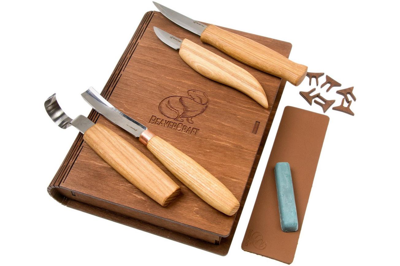 BeaverCraft Professional Spoon and Kuksa Carving Set S43 Book, houtsnijset met houten opbergboek