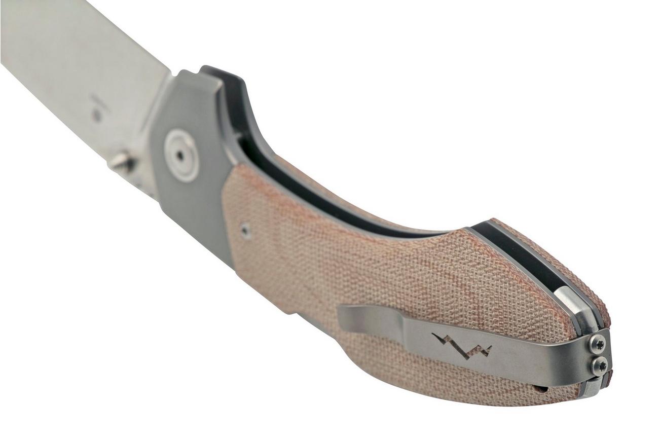 MKM Hero Stonewashed, Natural Canvas Micarta, Titanium Bolsters, zakmes
