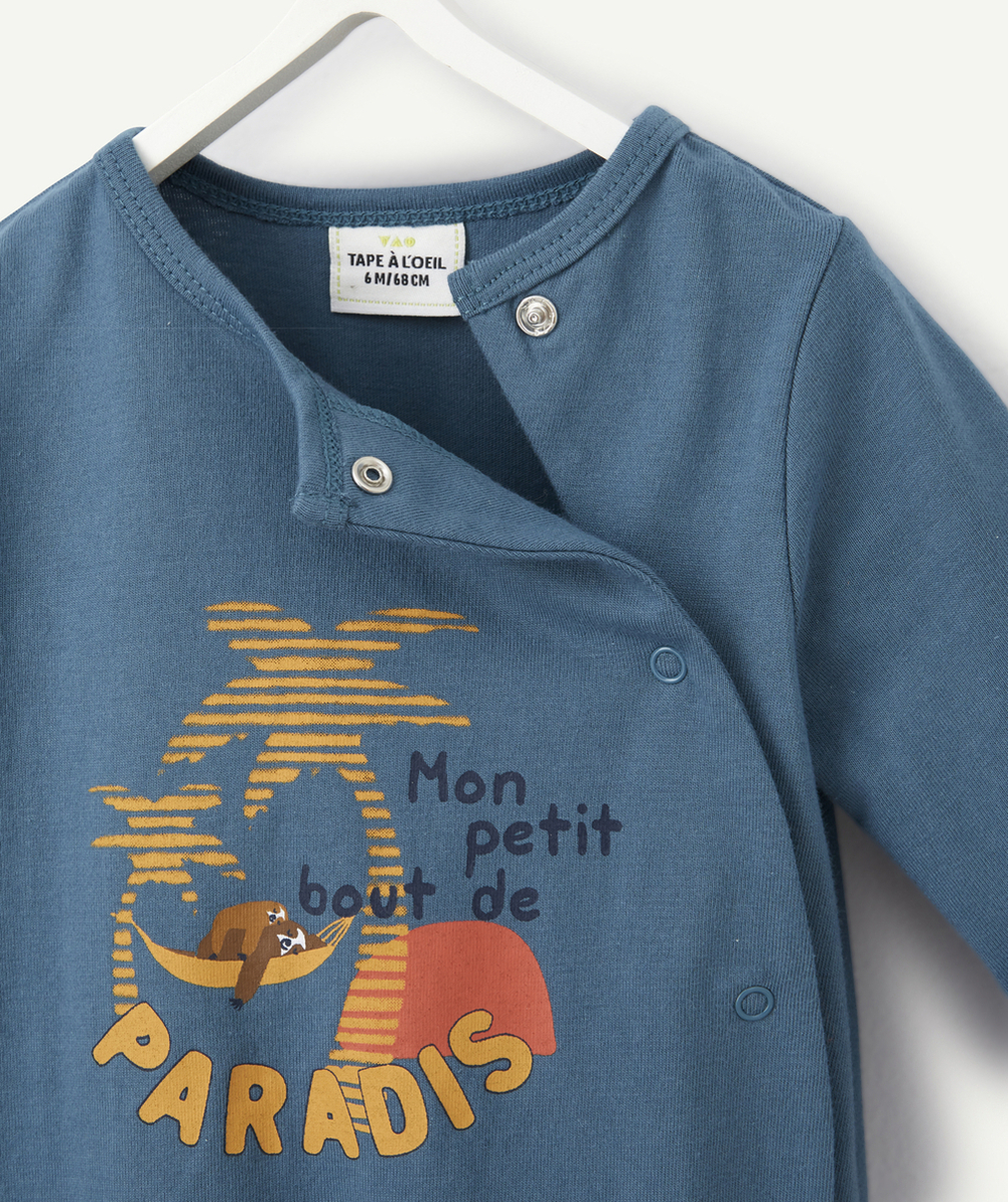 DORS BIEN EN COTON BIOLOGIQUE BLEU CANARD AVEC MESSAGE