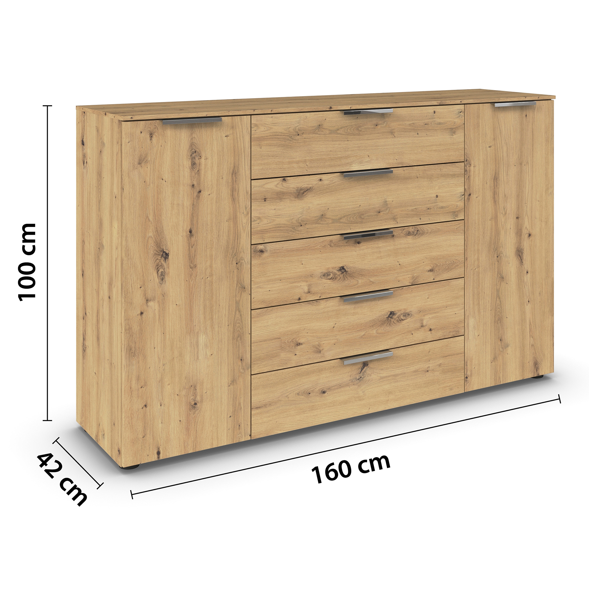 Kommode - Artisan Eiche - Chromgriffe - 160 cm