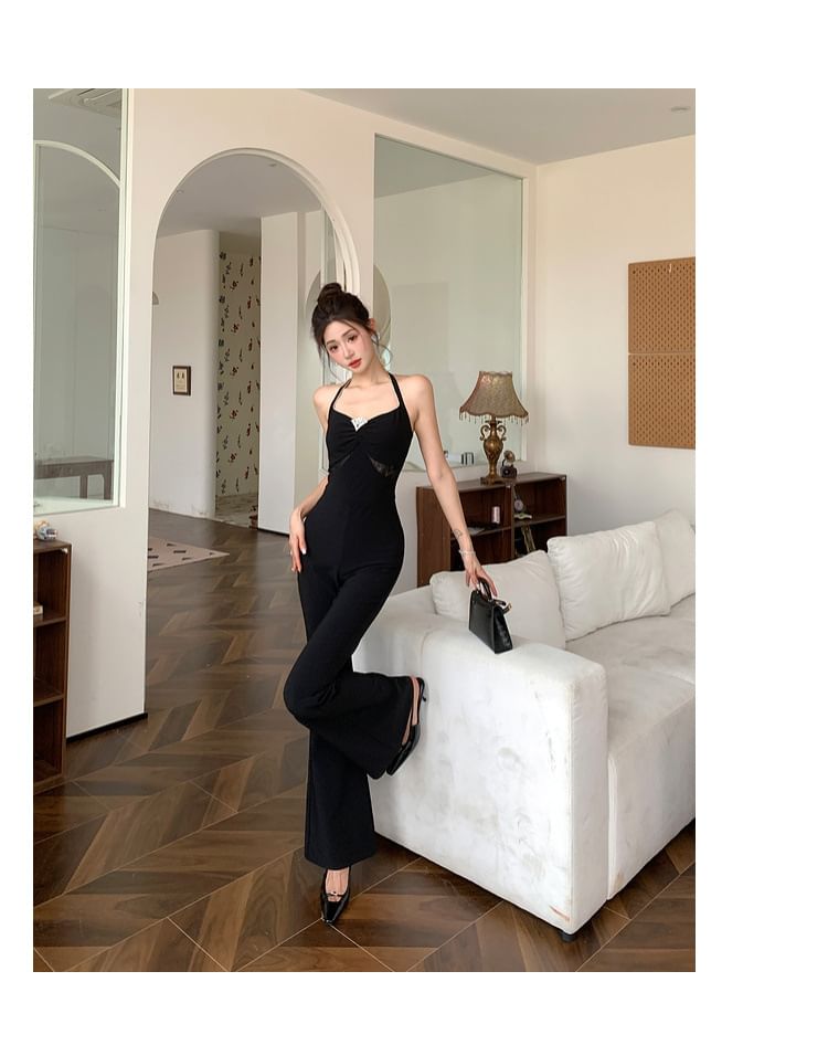 Yilda - Halter Effen Uitlopende Jumpsuit