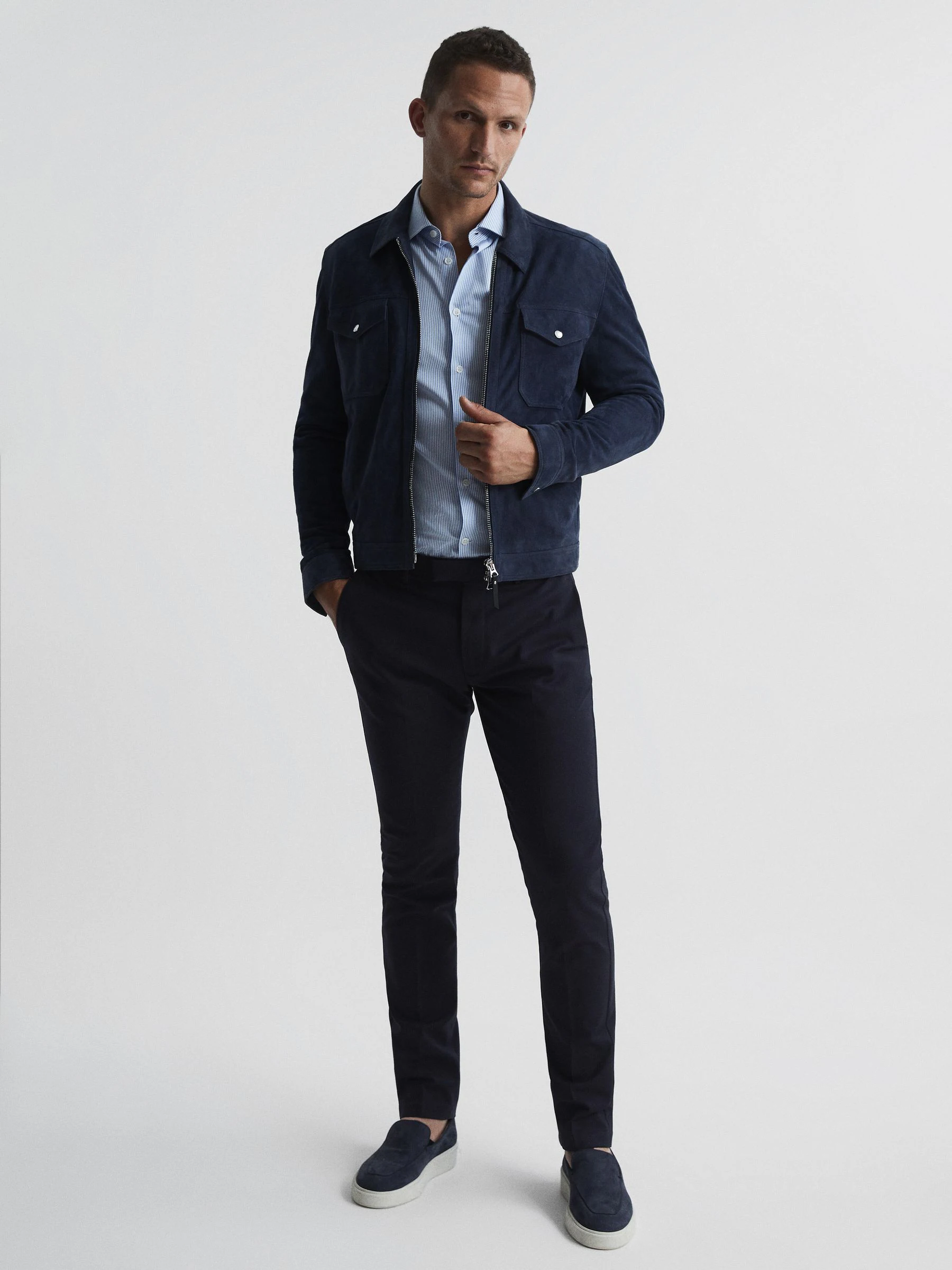 Marineblauw - Reiss slim-fit Eastbury chino