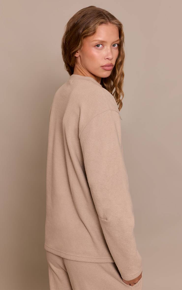 Taupe Sweat-shirt Côtelé Brossé À Manches Longues