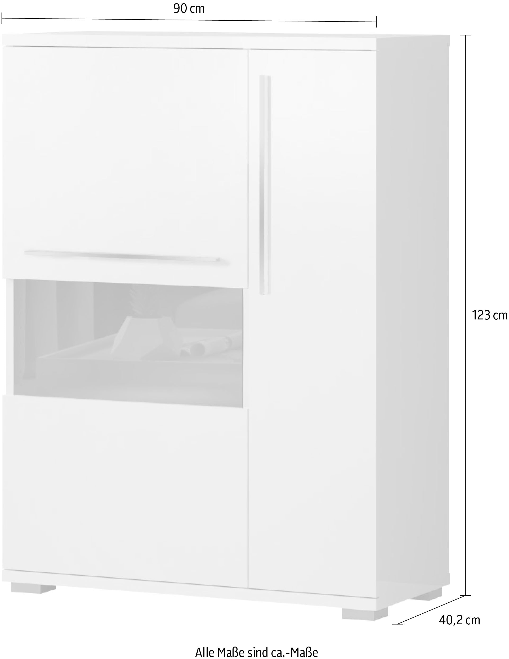 PLACES OF STYLE Highboard »Piano Vitrine« (H/B/T): 123/90/40,2cm,  UV lackiert, Soft-Close Funktion