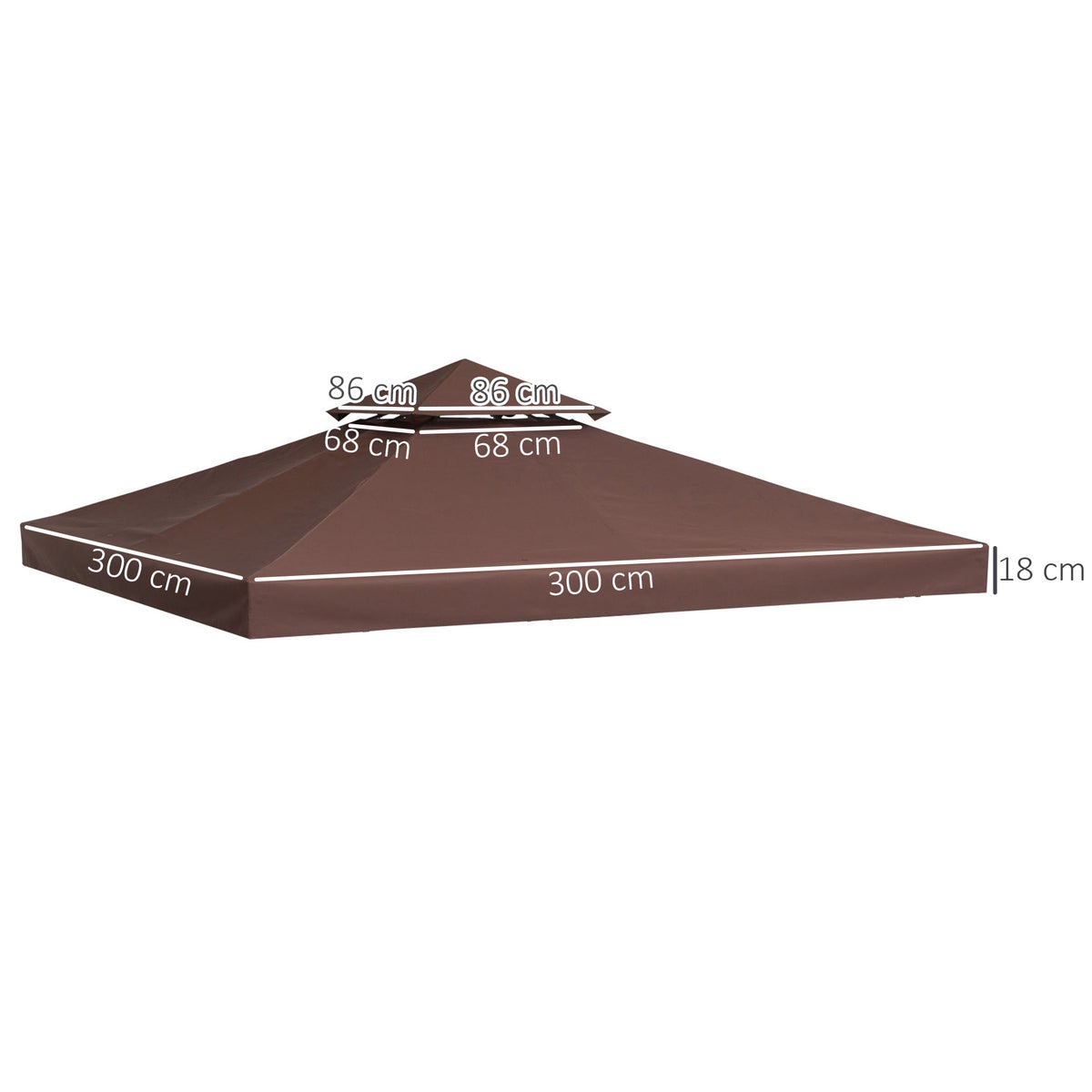 Outsunny vervangingsdak, prieeldak voor metalen prieel, 3x3m, polyester, koffie
