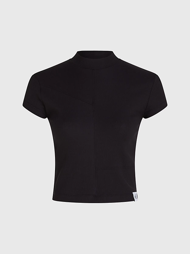 Blusa de manga curta canelada e modelagem justa