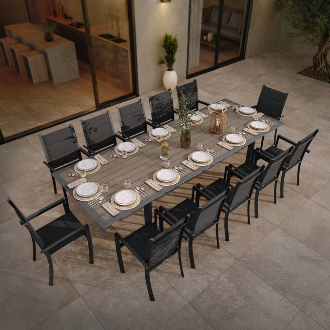 Table de jardin extensible ALLURE Effet bois muscade & Graphite