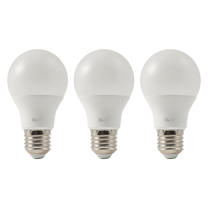 3 ampoules LED Diall GLS E27 9,7W=60W blanc chaud
