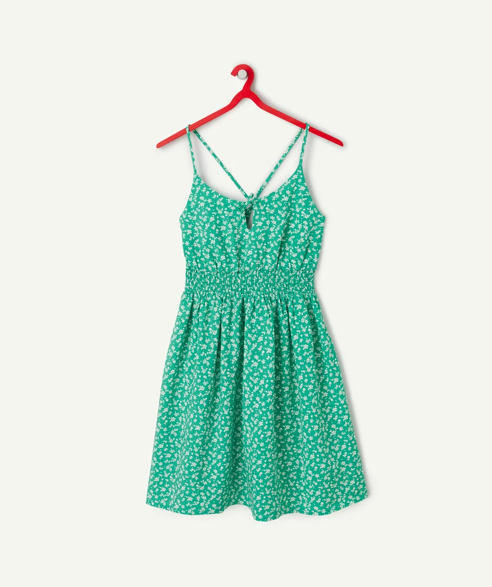 robe à bretelles fille en viscose responsable verte à fleurs