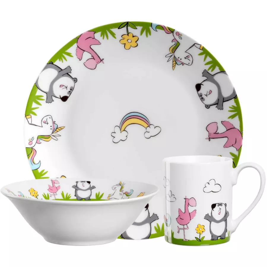 Leonardo Kindergeschirr mit Besteck Einhorn  Panda  Flamingo Bambini bunt