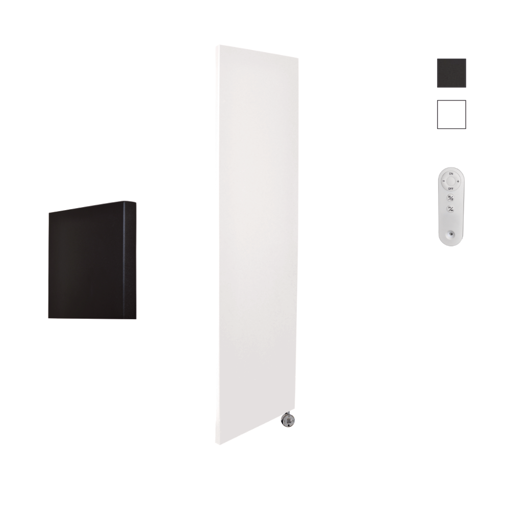 Sanicare Denso elektrische radiator 40x180cm wit mat met afstandsbediening en thermostaat chroom rechtsonder