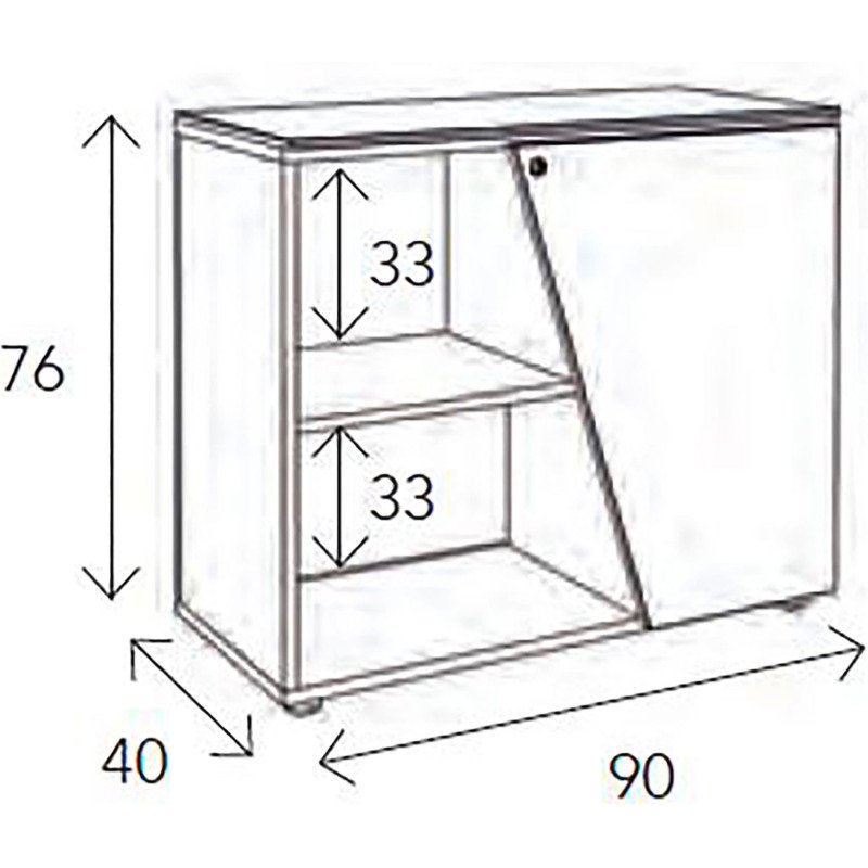 Armoire basse Helyos H 76 x L 90 cm top chêne porte à gauche