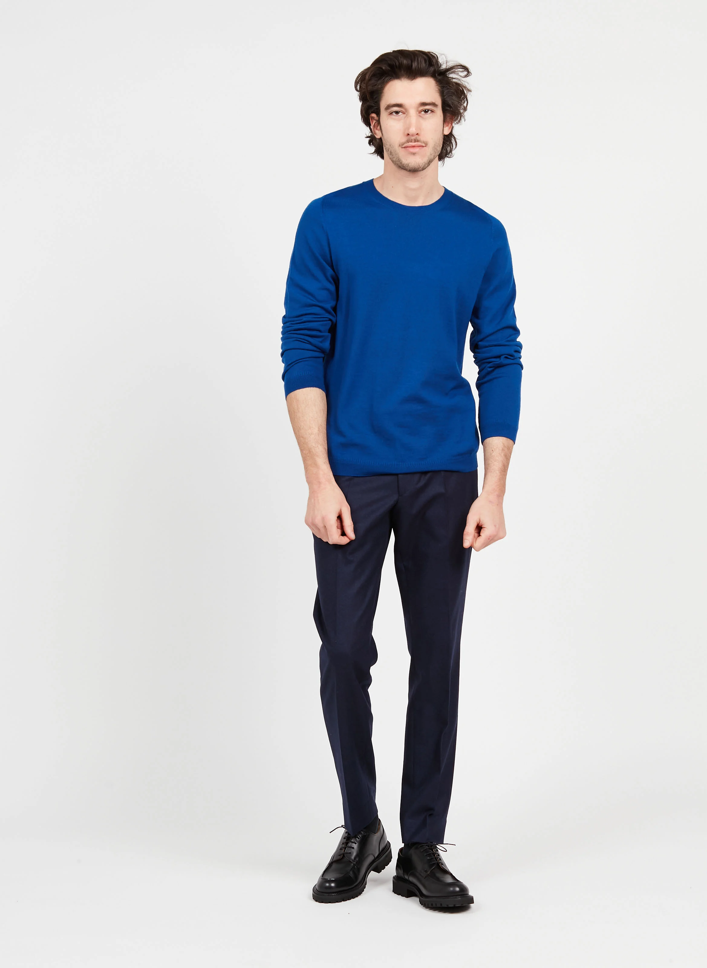 Pull col rond regular-fit en laine | Bleu