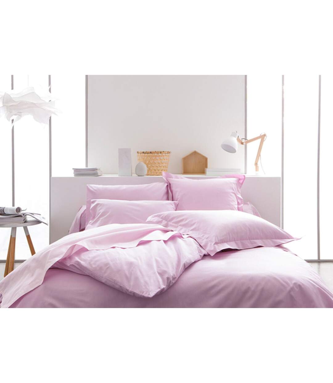 Drap plat Poudre de lila - 100% coton 57 fils - 240 x 300 cm - Rose