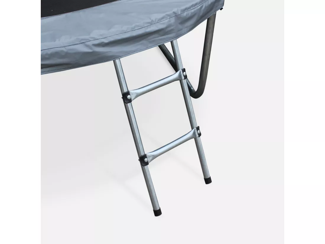 Trampoline rond Ø 430cm gris avec filet de protection intérieur - Venus Inner XXL – échelle. bâche. filet pour chaussures et kit d'ancrage 4.30m 430 cm