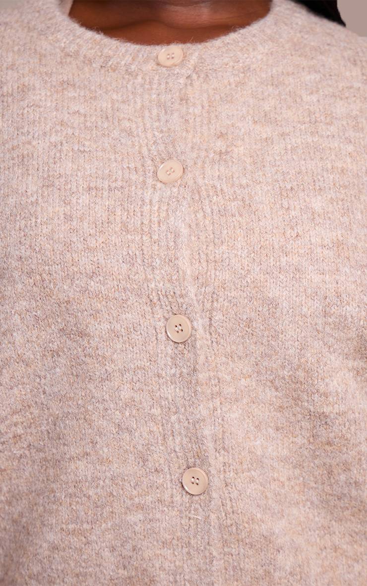 Taupe Gilet Grande Taille Col Rond À Détails Oversize Et Maille Brossée