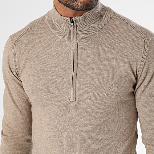 Pull Col Montant Zippé Liliamos Beige Taupe