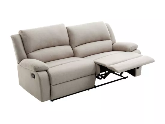 Canapé relax manuel 3 places avec 2 assises XXL Léo en tissu - Beige - L193 x P93 x H96cm - Loungitude