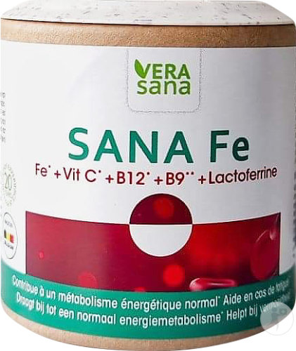 Vera Sana Sana Fe Fer + Vit C + B12 + B9 + Lactoferrine Pot 60 Comprimés