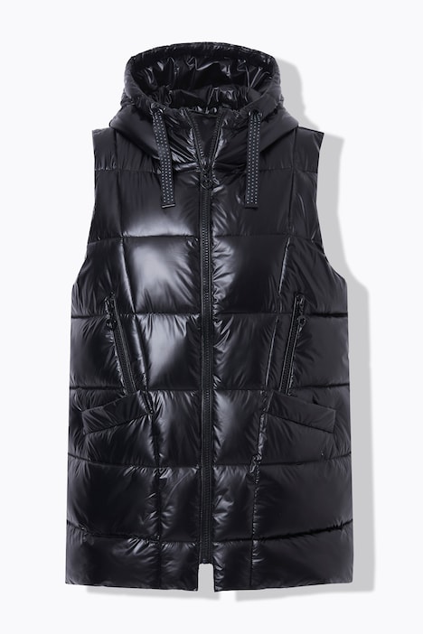 Steppjacke, lange A-Linie, Kapuze, Glitzersteinchen-Bänder