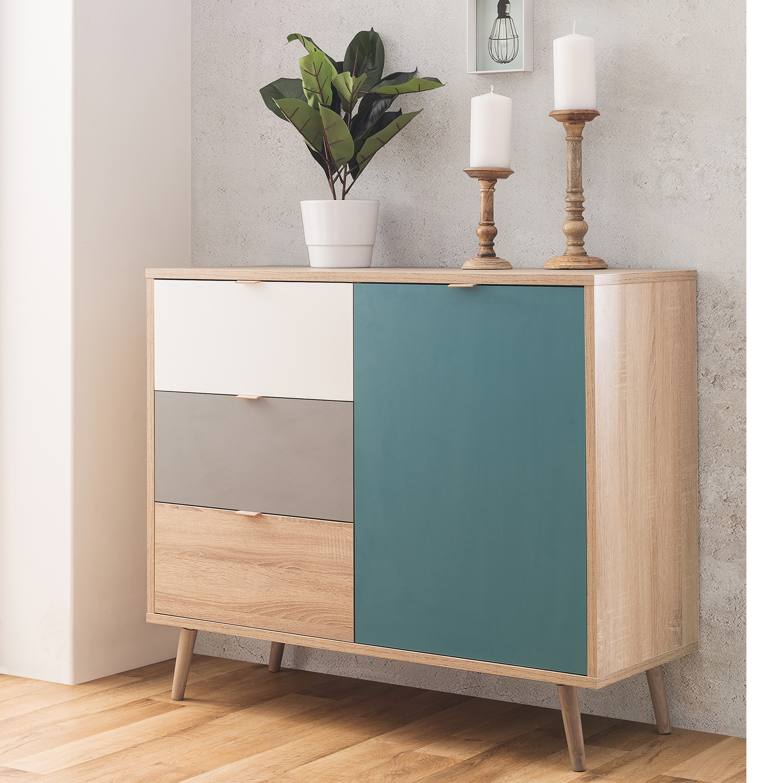 Kommode CUBA - Sonoma Eiche - tricolor- 103 cm breit