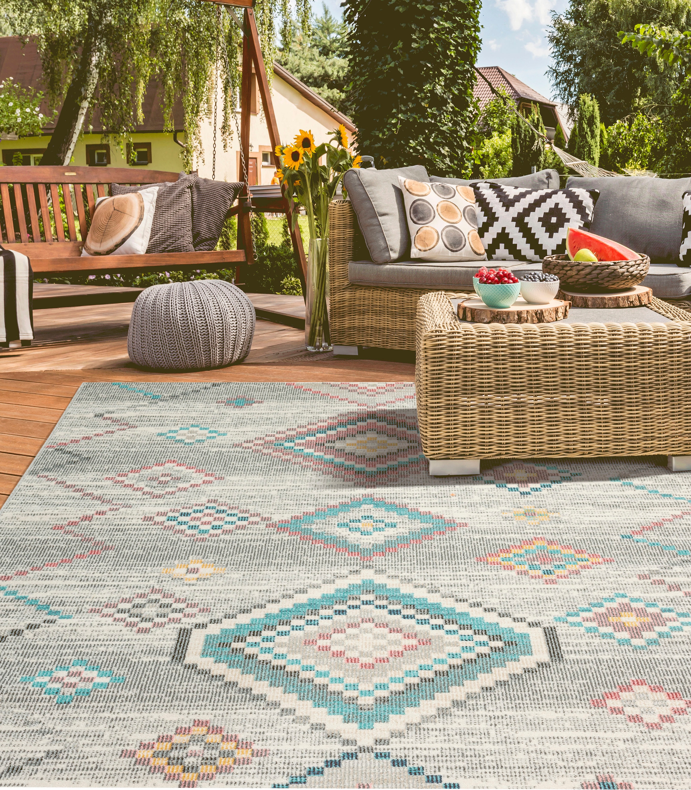 merinos Teppich »Salsa Outdoor 54509« rechteckig 4 mm Höhe In- und Outdoor geeignet, Aussenbereich, Balkon, robust, Vintage
