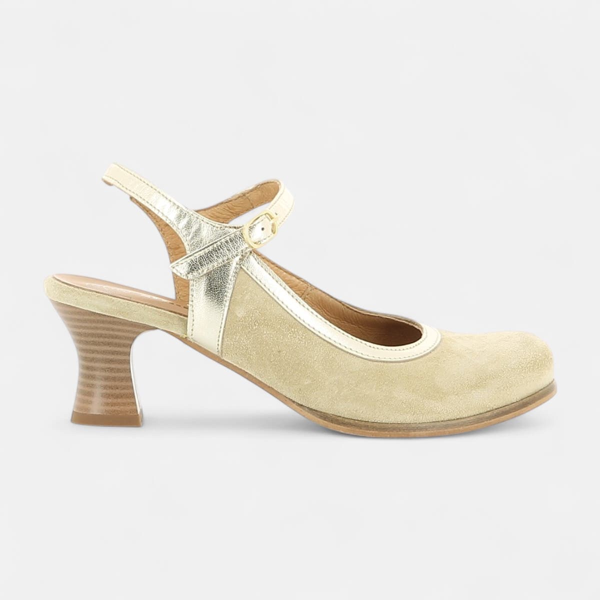 Escarpins avec bride arrière à talon Femme en cuir beige