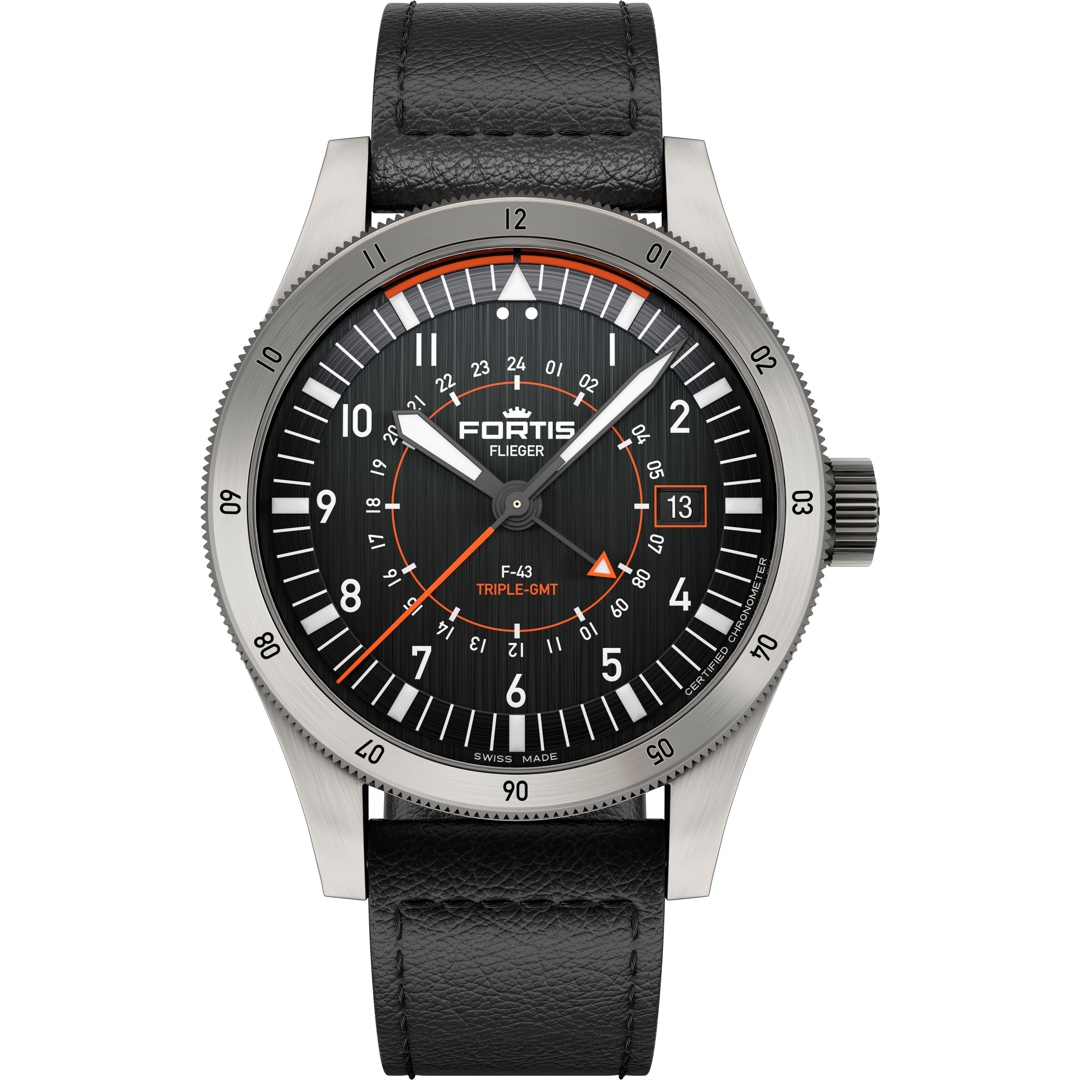 Fortis Flieger F-43 Triple GMT Black