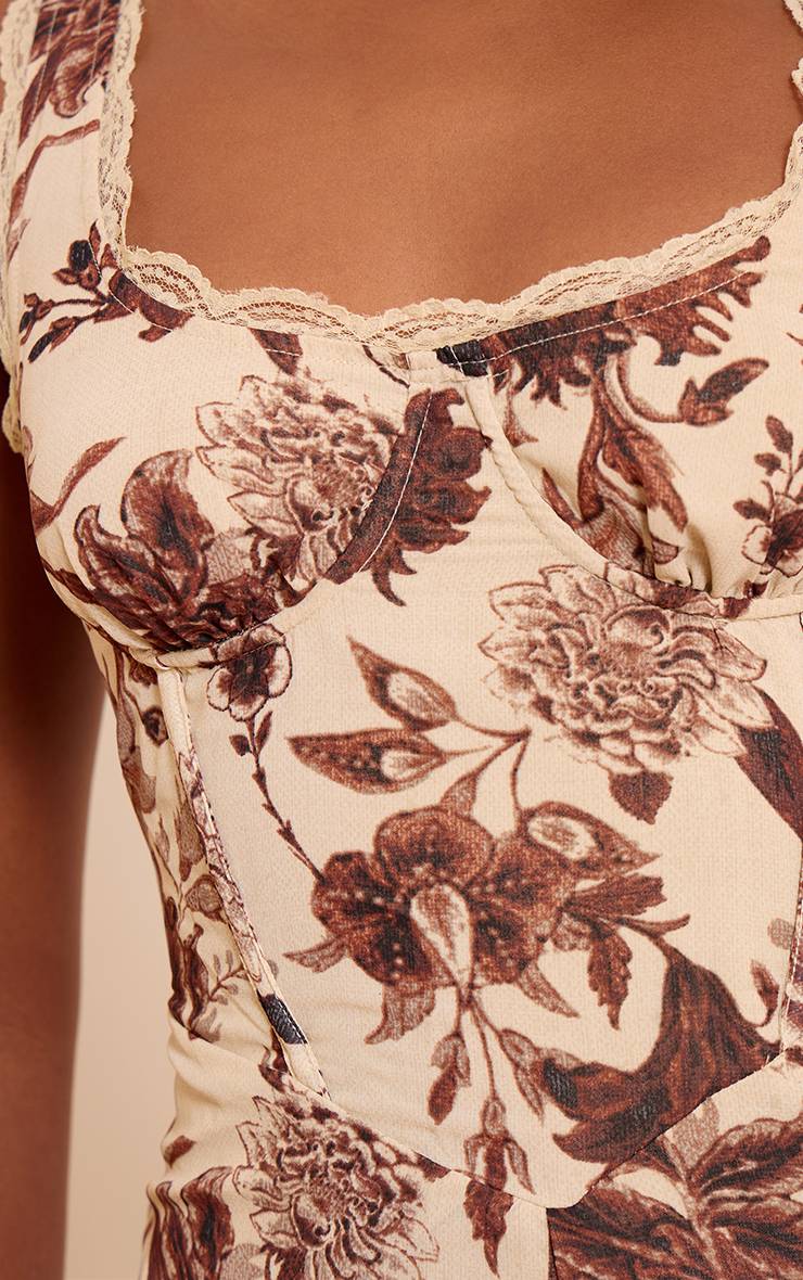 Gris Pierre Combinaison-short En Mousseline À Imprimé Fleuri Marron Avec Détail Corset