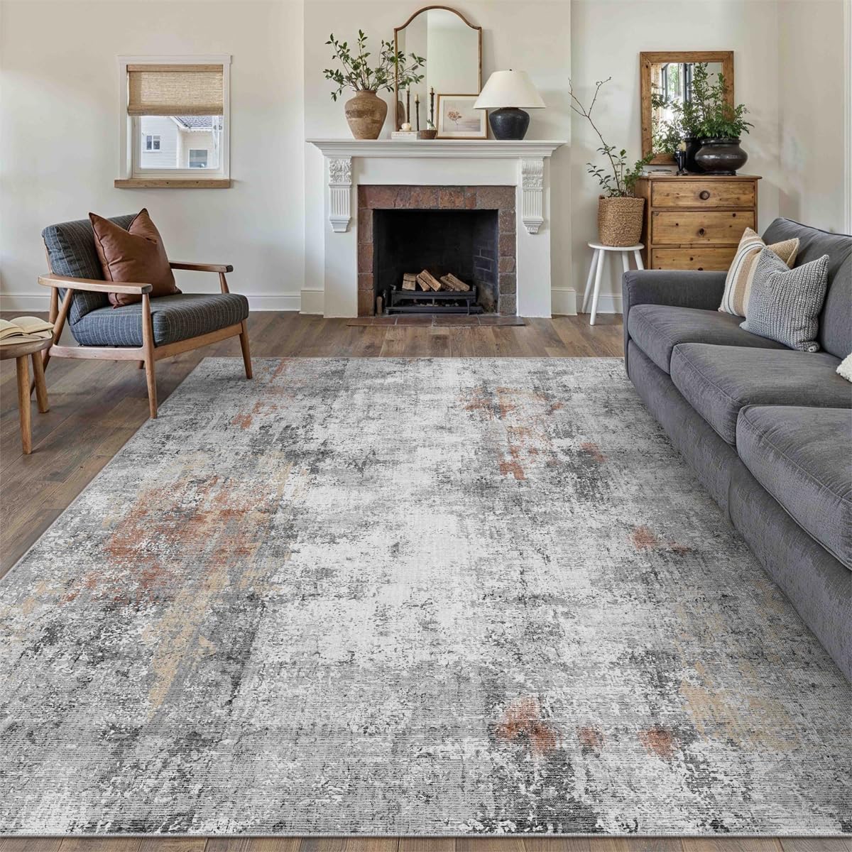 HUGEAR Waschbare Teppiche Gegend Teppich 240 X 300cm Grau Rot Modern Abstrakt Wohnzimmer Schlafzimmer Teppisch Groß rutschfest Kurzflor Weich Rugs for Living Room Carpet for Esszimmer Büro