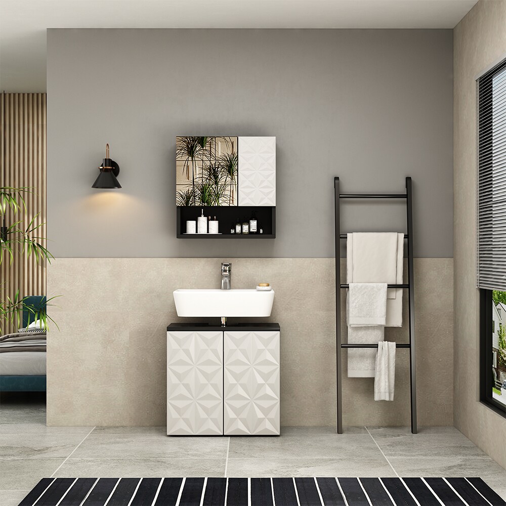 Vicco Badmöbel-Set Badezimmer-Möbel Bad-Schrank Edge Schwarz Weiß modern Badezimmerschrank Waschbeckenunterschrank Spiegelschrank Badezimmerkommode