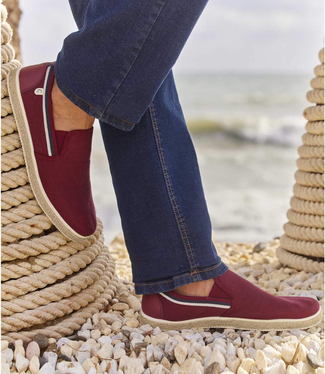 Mocassins en Toile Élastiqués à Semelle Tressée