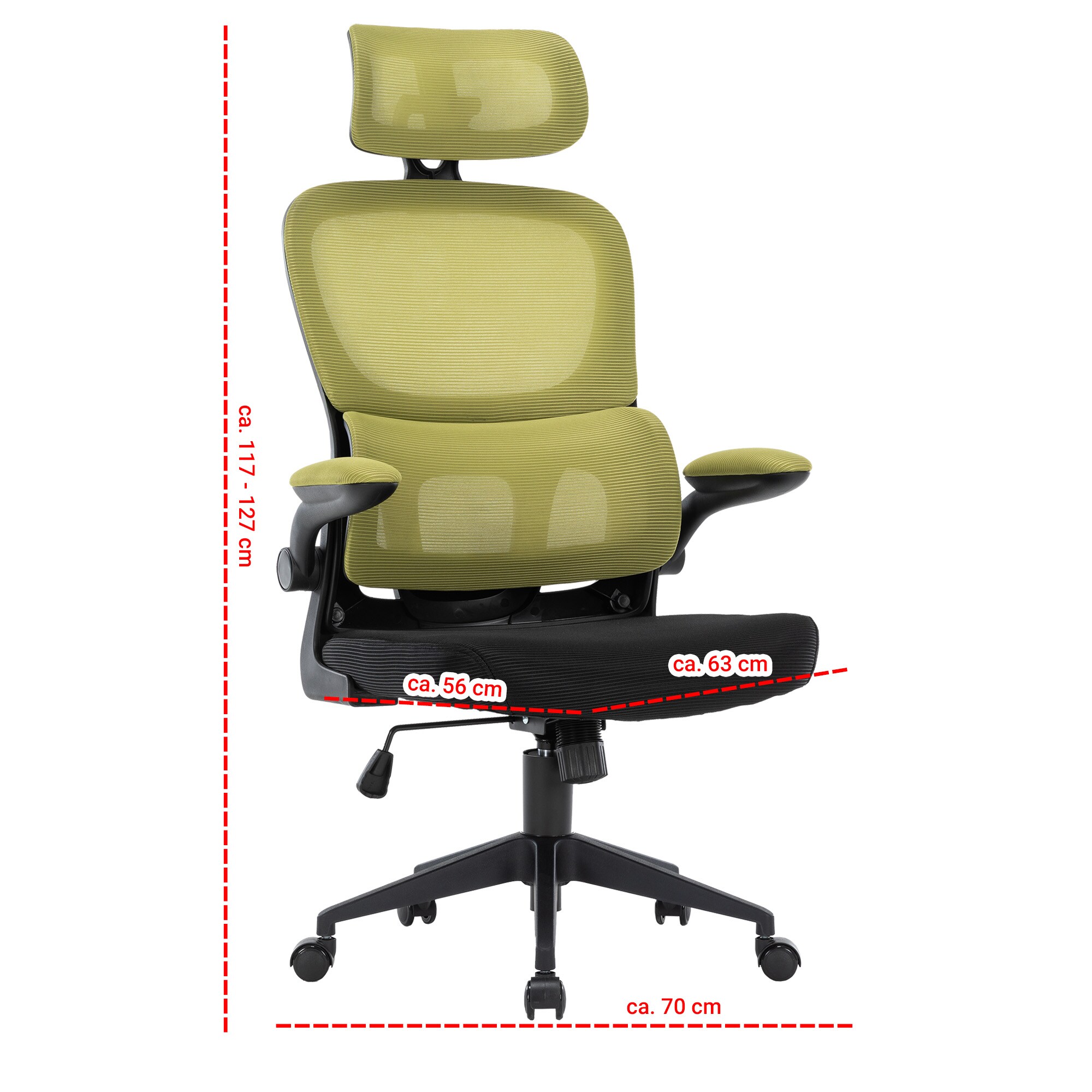 Flexibler Bürostuhl in moderner Mesh-Optik ergonomischer Schreibtischstuhl mit Nacken- und Lordosenstütze Gamingstuhl mit atmungsaktiver Netzrückenlehne und Wippfunktion