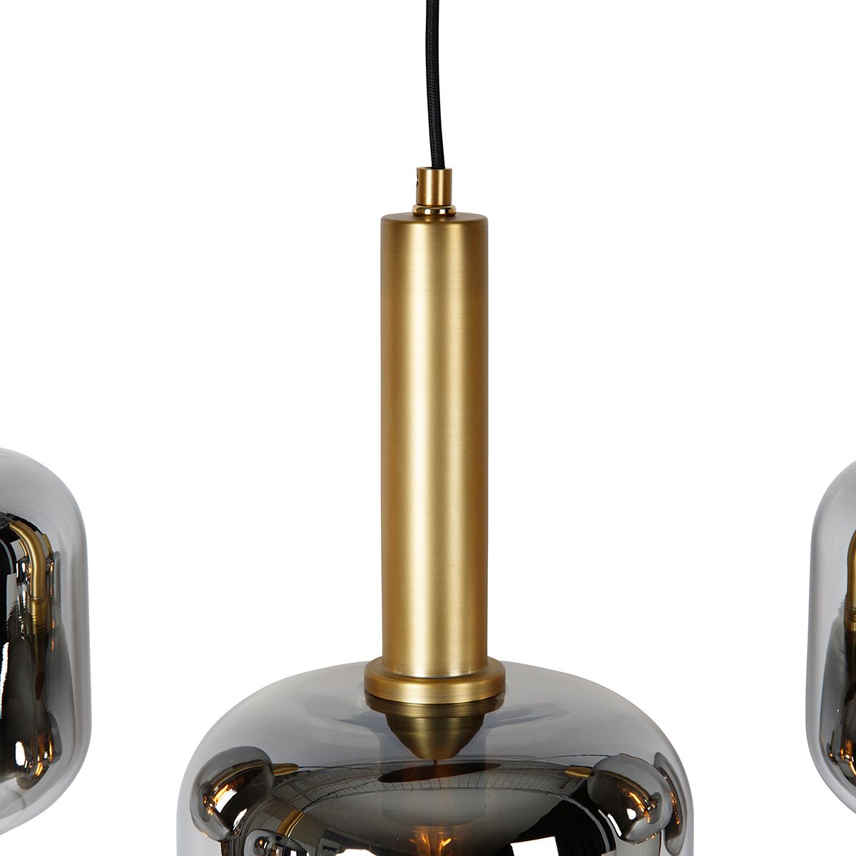 Smart hanglamp zwart met goud en smoke glas ovaal 5-lichts incl. 5 Wifi A60 - Zuzanna