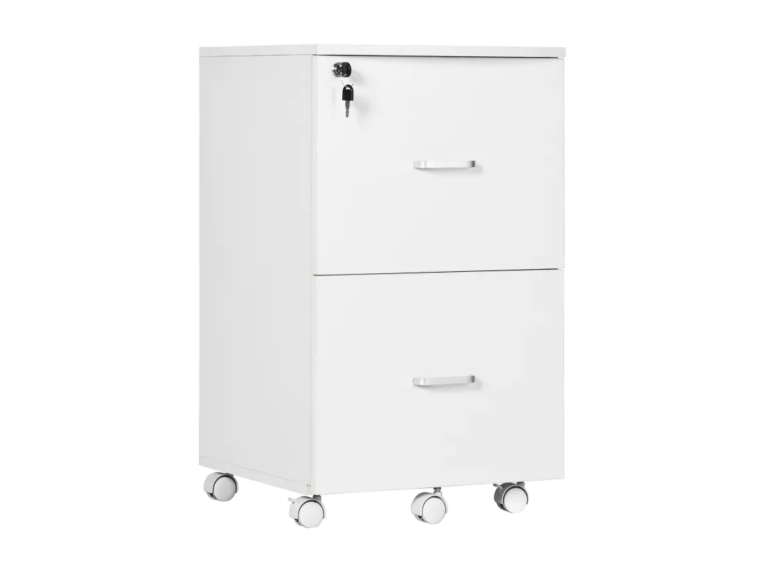 Vinsetto Caisson de bureau rangement bureau sur roulettes 2 tiroirs verrouillables 2 clés fournies MDF panneaux particules blanc