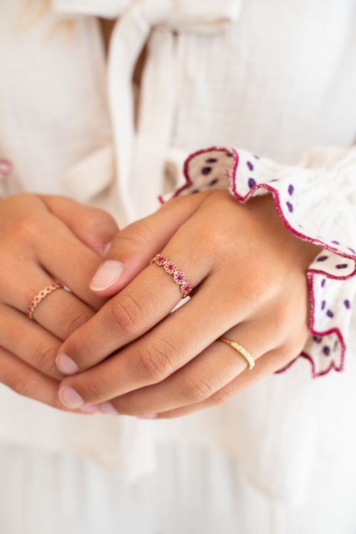 Vintage ring met roze & rode bloemetjes