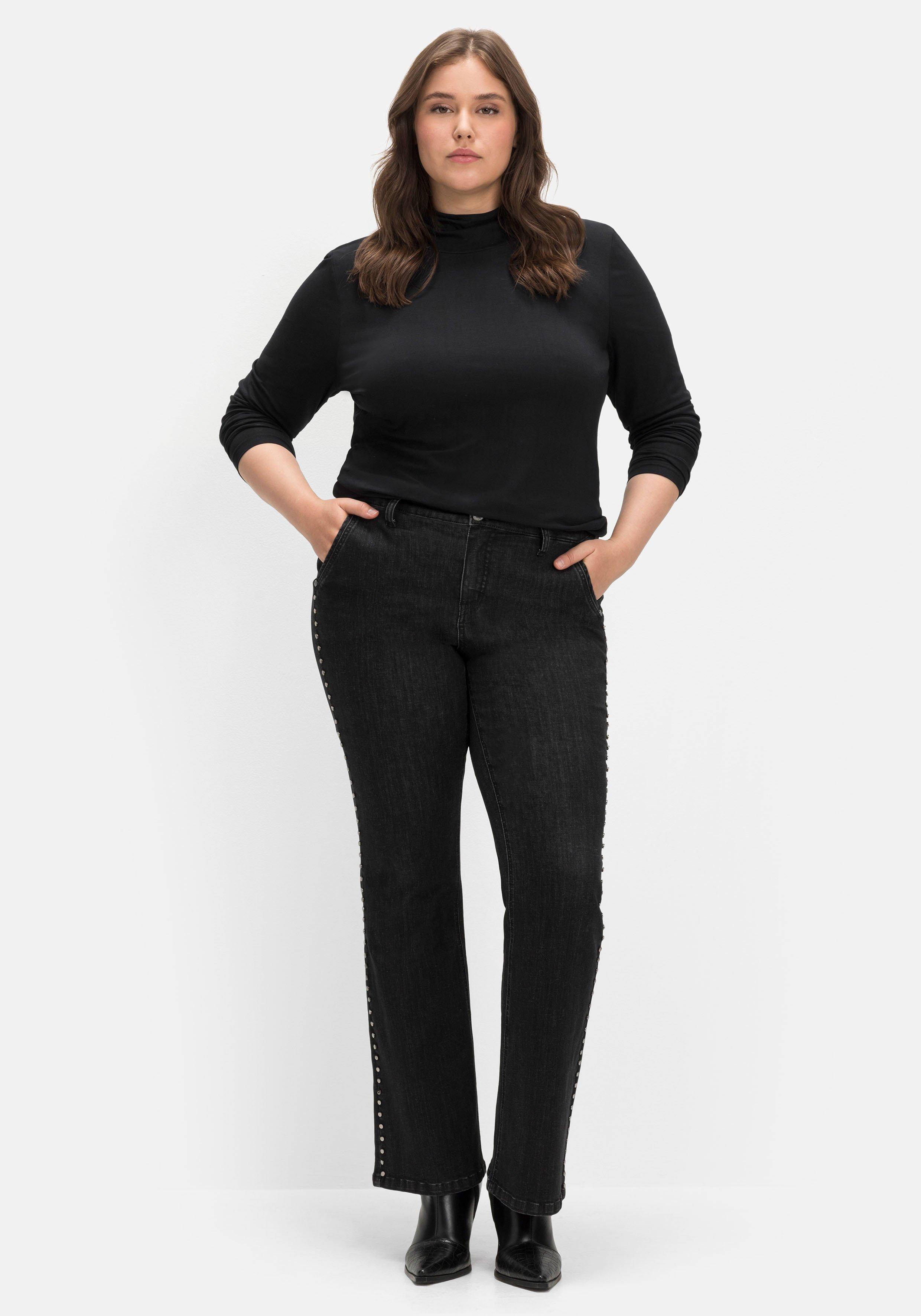 Bootcut-Jeans mit Nieten seitlich, in High-Heel-Länge