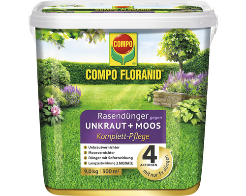 FLORANID® COMPO gazonmeststof tegen onkruid en mos, complete verzorging, 9 kg 300 m², langdurige werking 3 maanden