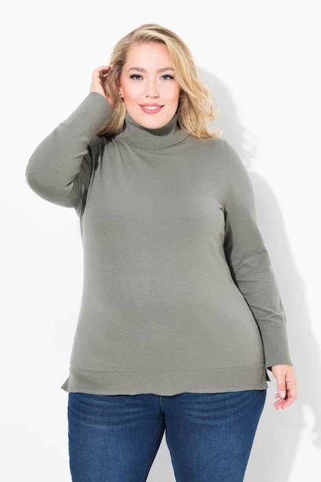 Rollkragenpullover, breite Rippbündchen, Langarm
