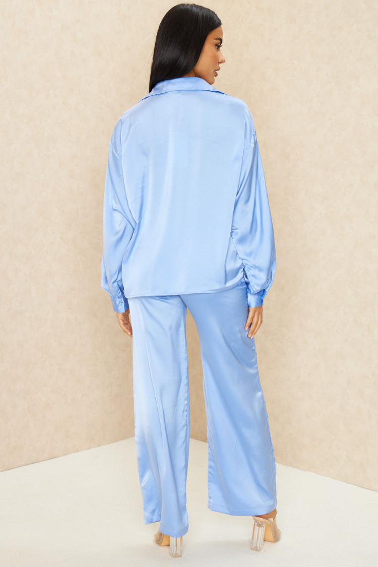 Ensemble 2 pièces chemise + pantalon violet satiné