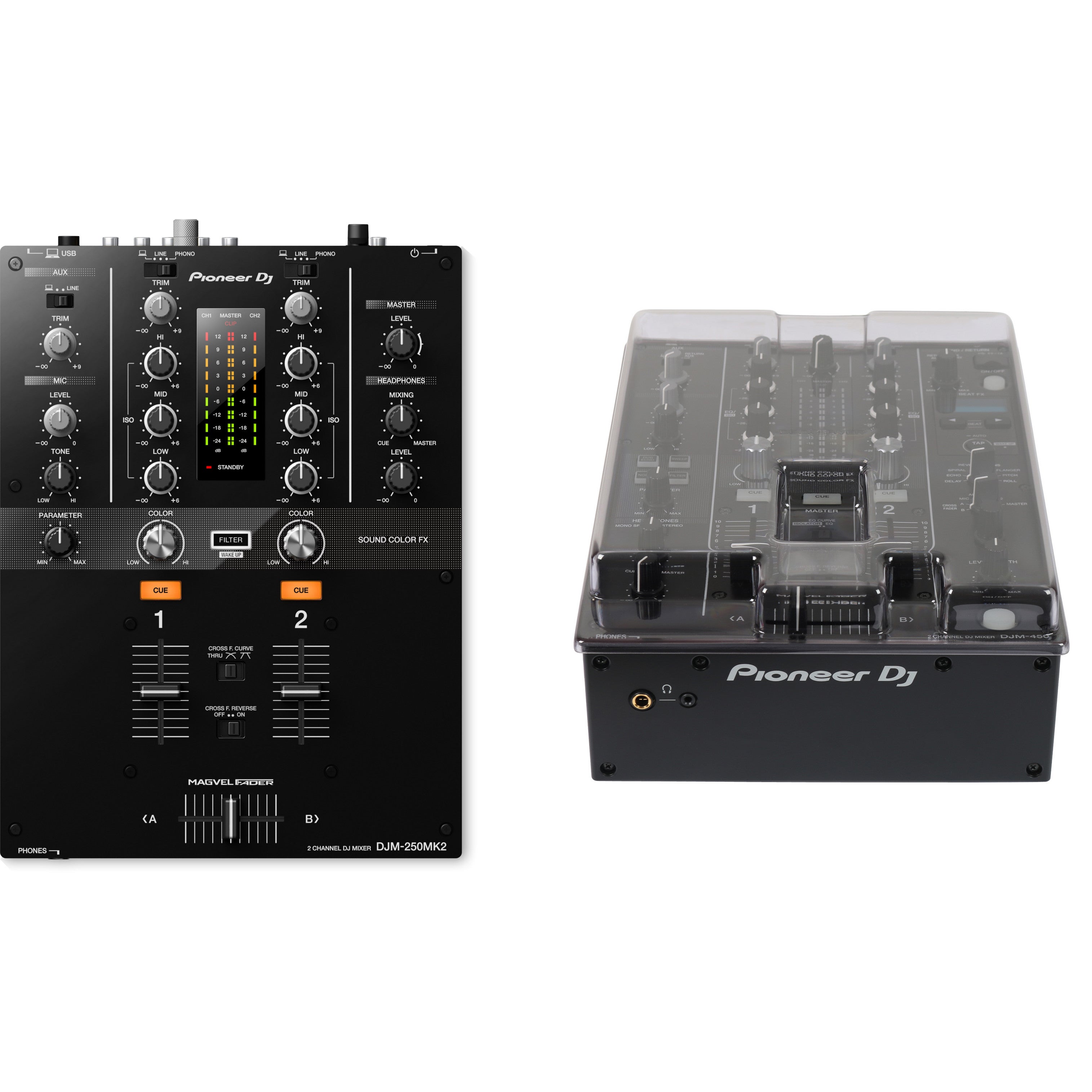 Pioneer DJ DJM-250 MK2 + Decksaver stofkap